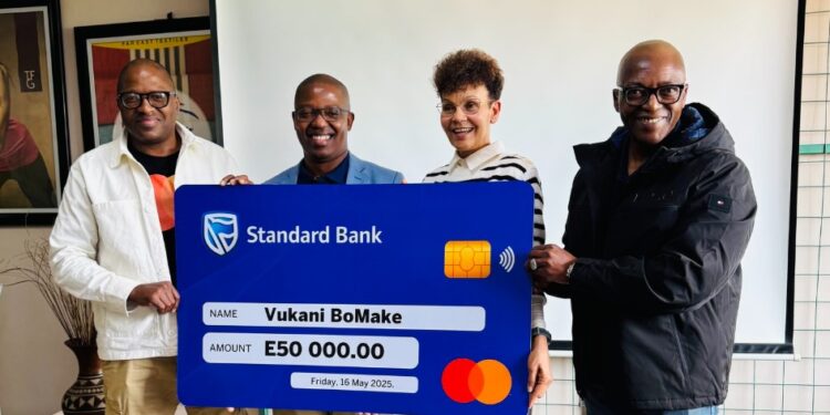 Representatives from Standard Bank Eswatini and Vukani BoMake pose during the official handover of a E50 000 donation on Friday, 16 May 2025