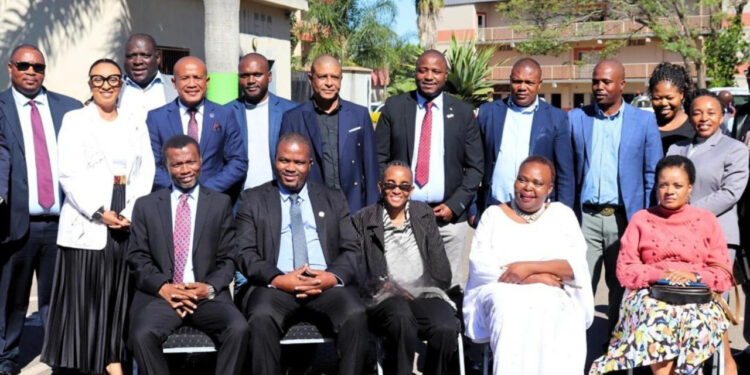 Minister of Tinkhundla Administration and Development S’khumbuzo Dlamini poses for a group photo with officials and stakeholders during the launch of the Eswatini Local Government Conference, set for 4–6 June 2025.