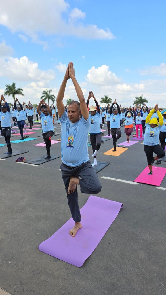 India's High Commissioner to Eswatini joining a yoga session, as the mission actively promotes the ancient practice across the kingdom ahead of International Day of Yoga on June 21. (Photo Credit: High Commission of India in Mbabane, Eswatini)