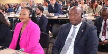 Prime Minister Russell Mmiso Dlamini and Minister Pholile Shakantu at the 3rd United Nations Ocean Conference in Nice, France, discussing Africa’s role in sustainable ocean governance.