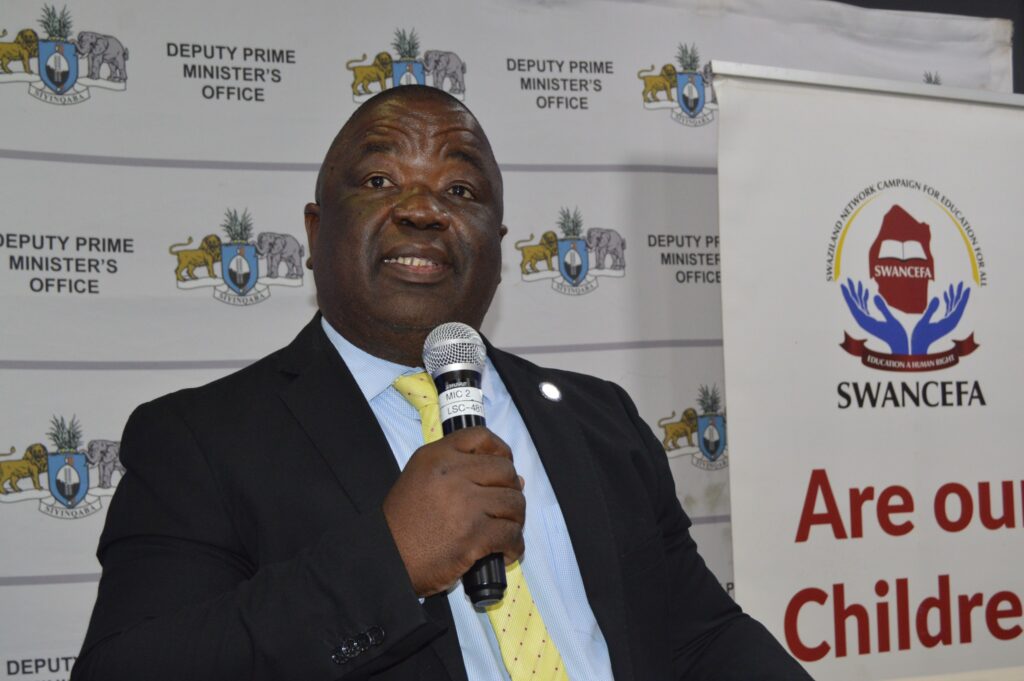 Minister of Education and Training, Owen Nxumalo, addresses attendees during the Children’s Month launch event.