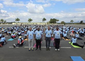 India's High Commissioner to Eswatini joining a yoga session, as the mission actively promotes the ancient practice across the kingdom ahead of International Day of Yoga on June 21. (Photo Credit: High Commission of India in Mbabane, Eswatini)