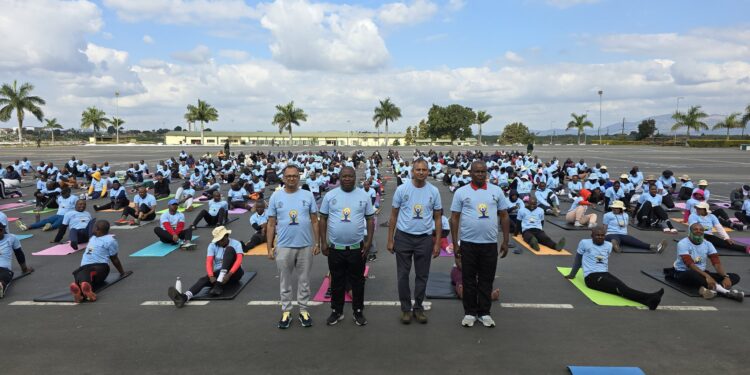 India's High Commissioner to Eswatini joining a yoga session, as the mission actively promotes the ancient practice across the kingdom ahead of International Day of Yoga on June 21. (Photo Credit: High Commission of India in Mbabane, Eswatini)