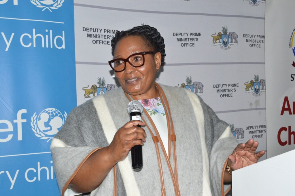 Acting Prime Minister Thulisile Dladla speaks at the launch of Children’s Month at United Nations House in Mbabane.