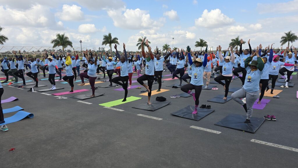 EmaSwati embracing the peace and benefits of yoga. Enthusiasts participate in one of the many free sessions organised by the High Commission of India in Mbabane, building up to the International Day of Yoga 21. (Photo Credit: High Commission of India in Mbabane, Eswatini)