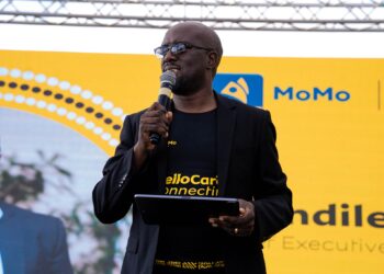 MTN Eswatini CEO Wandile Mtshali delivers remarks during the launch of the 2025 21 Days of Y’ello Care initiative held at Malkerns Country Club on Wednesday