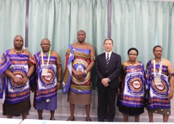 Prime Minister Russell Mmiso Dlamini meets YKK Corporation Chairman Hiroaki Otani during a bilateral engagement at the Expo 2025 in Osaka, Japan.