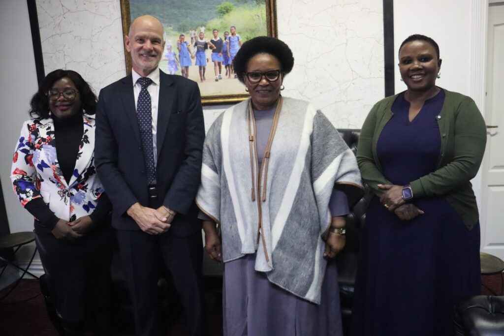 World Vision Eswatini's Southern Africa Regional Leader, Matthew Pickard, meets with Eswatini's Acting Prime Minister and DPM, Senator Thulisile Dladla, to discuss development initiatives for vulnerable populations in Mbabane. Photo courtesy of World Vision Eswatini.