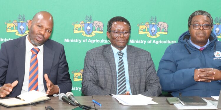 Agriculture Ministry officials address journalists during Thursday's emergency briefing on the foot-and-mouth disease outbreak in Mbabane. (Photo: Ministry of Agriculture)