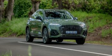 The sleek exterior of the Audi Q5 Sportback, blending coupé styling with SUV versatility,
