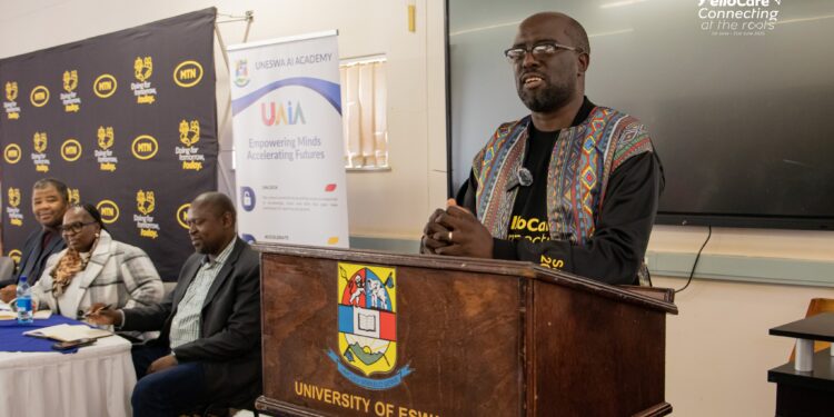 Teachers engage with AI tools during the Generative AI Workshop at the UNESWA AI Academy, supported by MTN Eswatini.