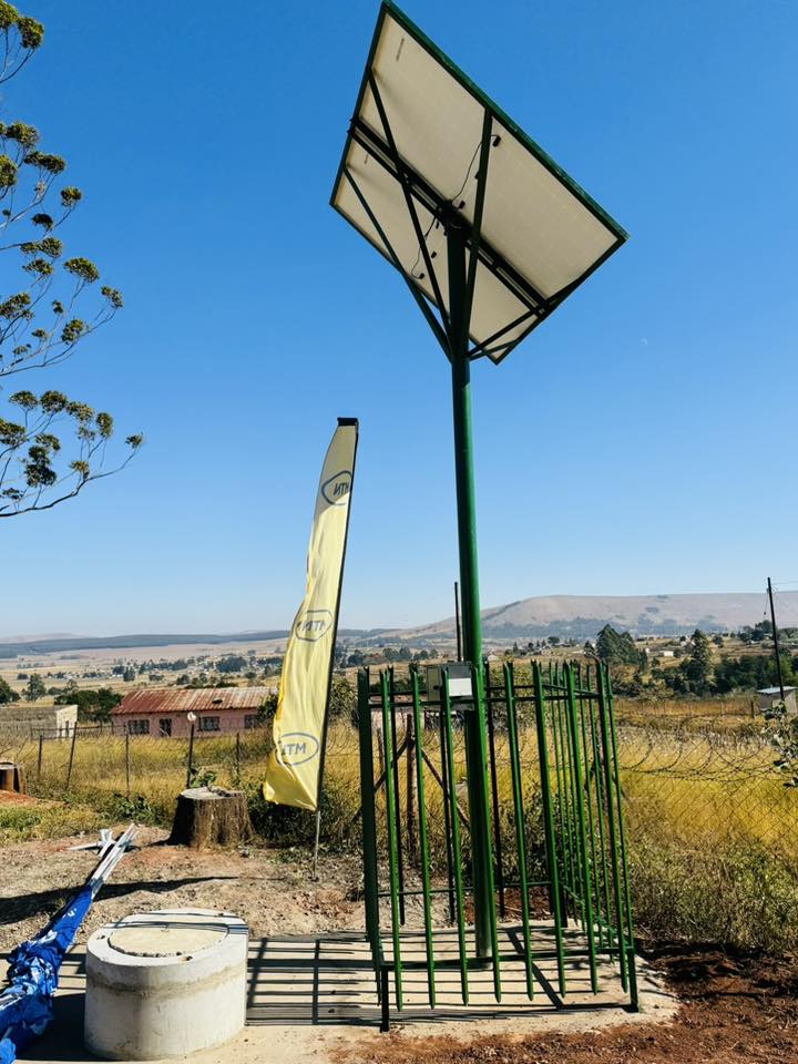 The newly installed solar-powered borehole at Mkhuzweni Primary School, providing clean water to learners and the surrounding community.