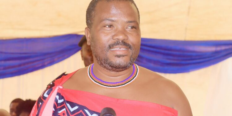 Minister of Tinkhundla Administration and Development S’khumbuzo Dlamini addressing residents during the official handover of agricultural equipment in Magengeni.