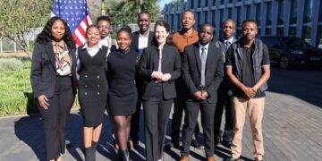 The 2025 Mandela Washington Fellows from Eswatini pictured with U.S. Chargé d’Affaires Caitlin Piper before departing for their six-week leadership training in the United States. Photo: US Embassy Eswatini