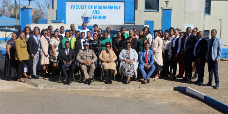 Graduating officers pose for a group photo at the Matsapha Police Academy after completing a five-week intensive training on gender-based violence and domestic abuse, joined by senior officials from the Royal Eswatini Police Service.