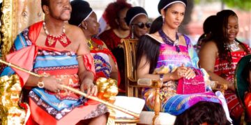 His Majesty King Mswati III and Inkhosikati LaMagongo seated among dignitaries at the Manhyia Palace during the colourful Durbar celebration in Kumasi, Ghana.