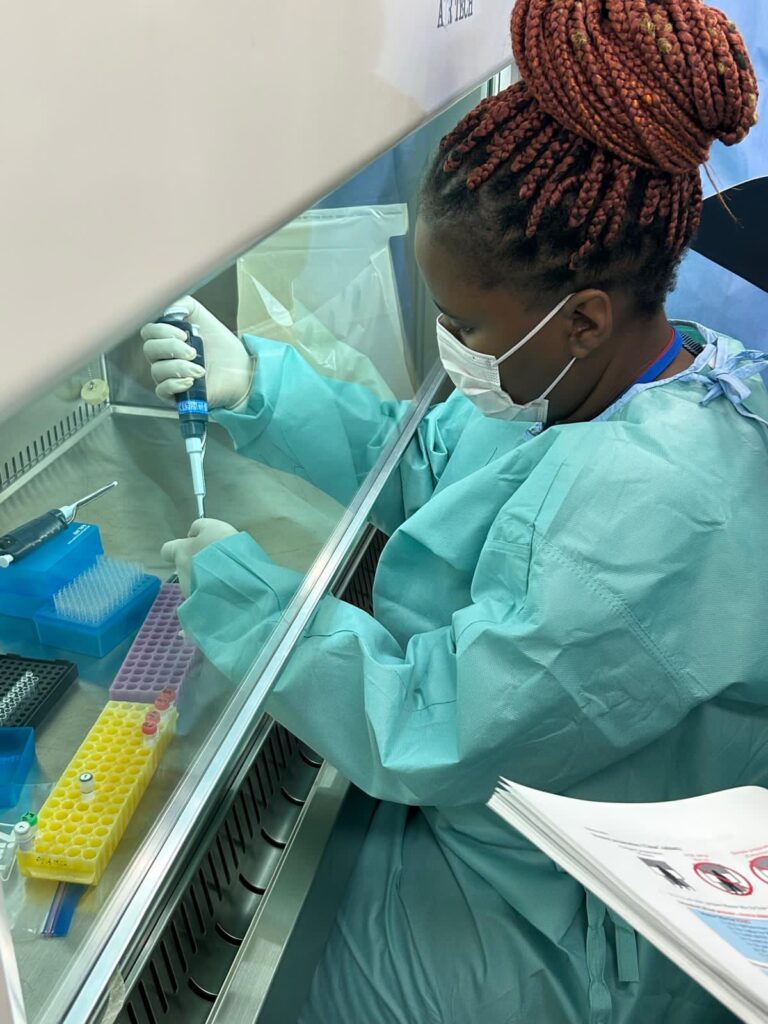 Ms Mawelela is preparing samples for qPCR, a technique used to amplify DNA, identify pathogens, and further classify them into various strains using next generation sequencing (NGS).