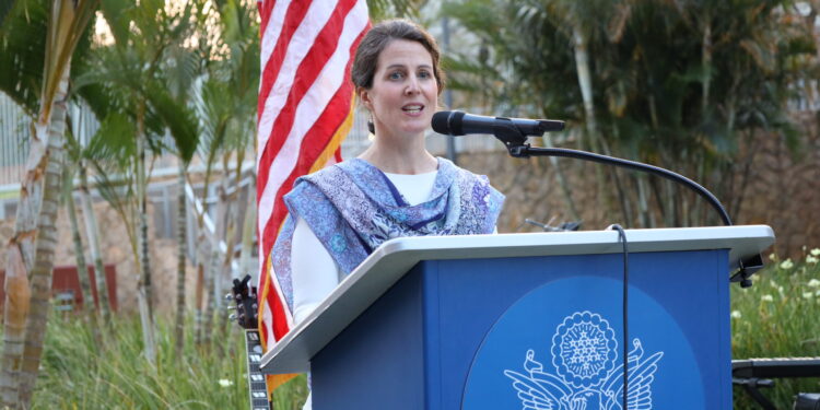 Chargé d’Affaires Caitlin Piper delivers remarks during the 248th U.S. Independence Day celebration. Photo: U.S. Embassy Eswatini