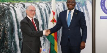 Hon. Prof. Dr. Amon Murwira, Zimbabwe’s Minister of Foreign Affairs and International Trade, meets with Brazil’s Ambassador to Zimbabwe, H.E. Vilmar Rogeiro Coutinho Jr., during a courtesy call in Harare. Photo: X/@MoFA_ZW