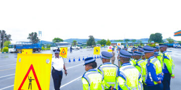 Royal Eswatini Police officers conducting roadside checks