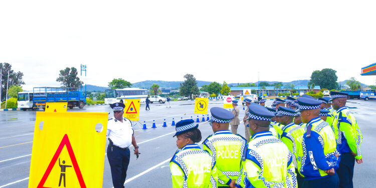 Royal Eswatini Police officers conducting roadside checks