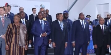 Prime Minister Russell Mmiso Dlamini stands alongside fellow Heads of State and Government during the opening ceremony of the US-Africa Business Summit in Luanda, Angola. Photo: Government of Eswatini