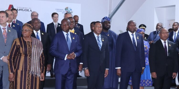 Prime Minister Russell Mmiso Dlamini stands alongside fellow Heads of State and Government during the opening ceremony of the US-Africa Business Summit in Luanda, Angola. Photo: Government of Eswatini