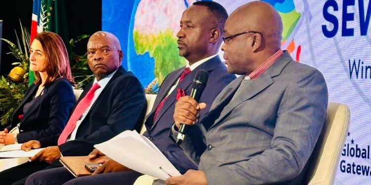 Delegates at the second ClimSA and SEWA Forum in Windhoek discussing climate resilience and early warning systems.