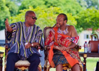 His Majesty King Mswati III and Ghanaian President Dr. John Dramani Mahama meet at Jubilee House in Accra ahead of the signing ceremony for the Eswatini-Ghana Joint Commission for Cooperation.