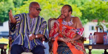 His Majesty King Mswati III and Ghanaian President Dr. John Dramani Mahama meet at Jubilee House in Accra ahead of the signing ceremony for the Eswatini-Ghana Joint Commission for Cooperation.