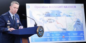 Joint Chiefs Chairman Gen. Dan Caine speaks during a news conference at the Pentagon today. Alex Brandon/AP