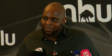 Former uMkhonto weSizwe (MK) party secretary-general Floyd Shivambu speaking to the media.