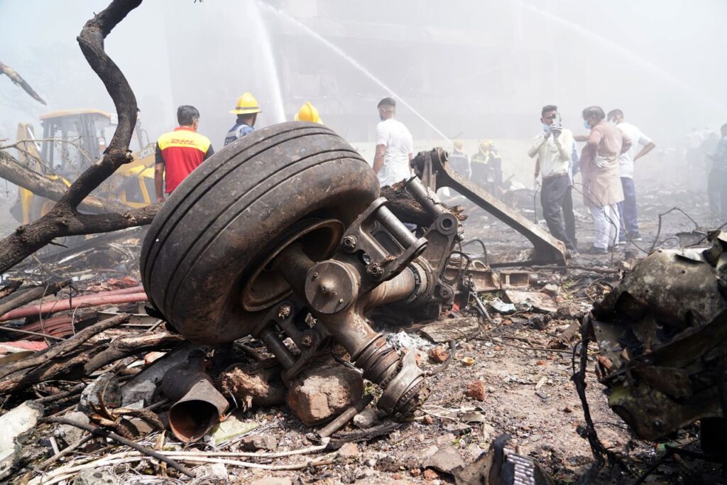 Aircraft landing gear at the crash site of Air India flight AI171 in Ahmedabad, on Thursday. Siddharaj Solanki/Bloomberg/Getty Images