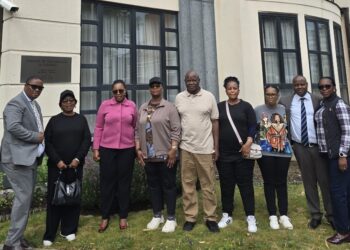 Lesotho and South African officials with embassy staff during a benchmarking visit at the Lesotho Embassy in Brussels.