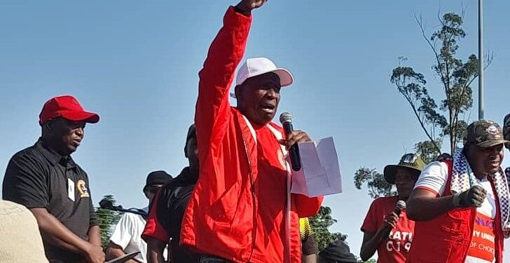 TUCOSWA President Bheki Mamba during the Workers Day commemoration (pic: Nkosingiphile Myeni)