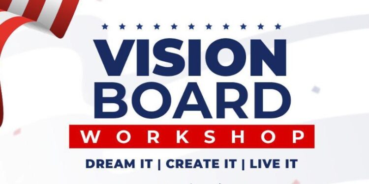 Flyer for the upcoming Vision Board Workshop hosted by musician and arts entrepreneur Lution, set for June 12 at the American Corner in Manzini.
