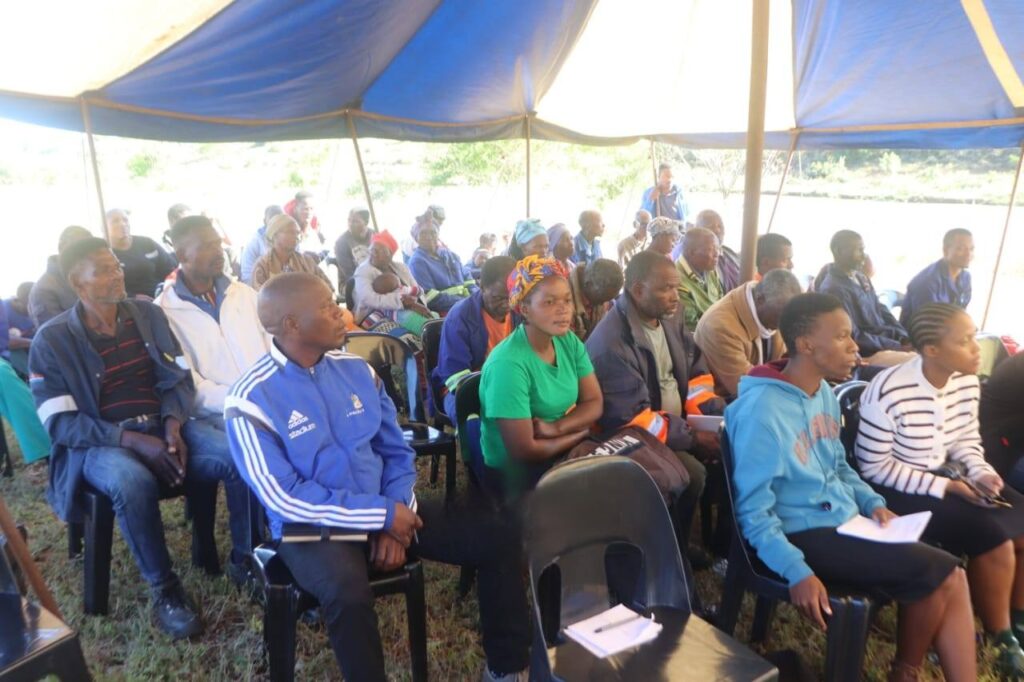 Communities of Hhonjane and Mfulamude gather as construction commences on the Imphumelelo Suspended Footbridge in Matsanjeni South, Shiselweni.