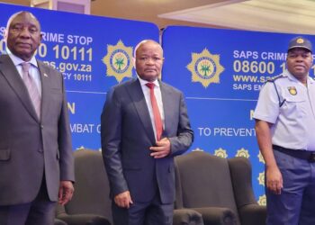 President Cyril Ramaphosa, Police Minister Senzo Mchunu, National Police Commissioner General Fannie Masemola