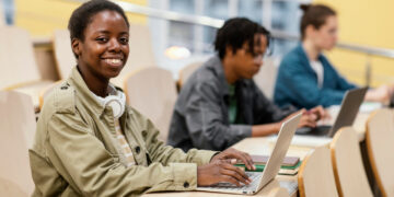 Portrait of young student in class