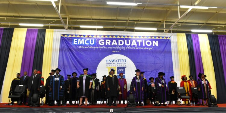 Graduates from the Class of 2022 celebrate during last year’s commencement ceremony at Eswatini Medical Christian University in Mbabane.