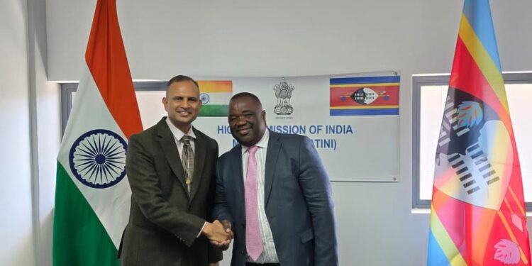 Indian High Commissioner Mr. N. Ram Prasad pictured with Eswatini’s Minister of Education and Training, Hon. Owen Nxumalo, during a meeting held on 3 December 2024 to discuss collaboration in the education sector.