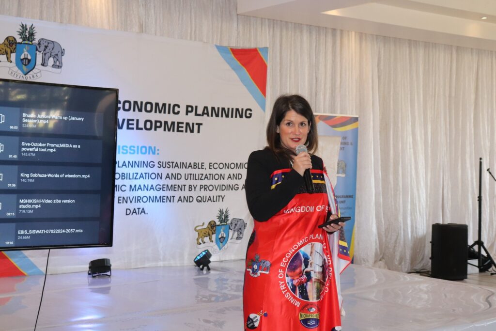Programme Manager Ana Jovanovic of Engineers in Action shares the organisation’s vision and upcoming projects during the volunteer welcoming ceremony in Ezulwini.