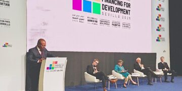 Minister of Commerce, Industry and Trade Manqoba Khumalo speaking at the LLDC Financing and Development Conference in Seville, Spain | Supplied