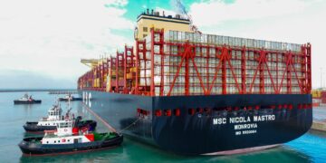 The MSC Nicola Mastro, one of the largest container vessels in the world, docked at the Port of Ngqura during her maiden call to South Africa.