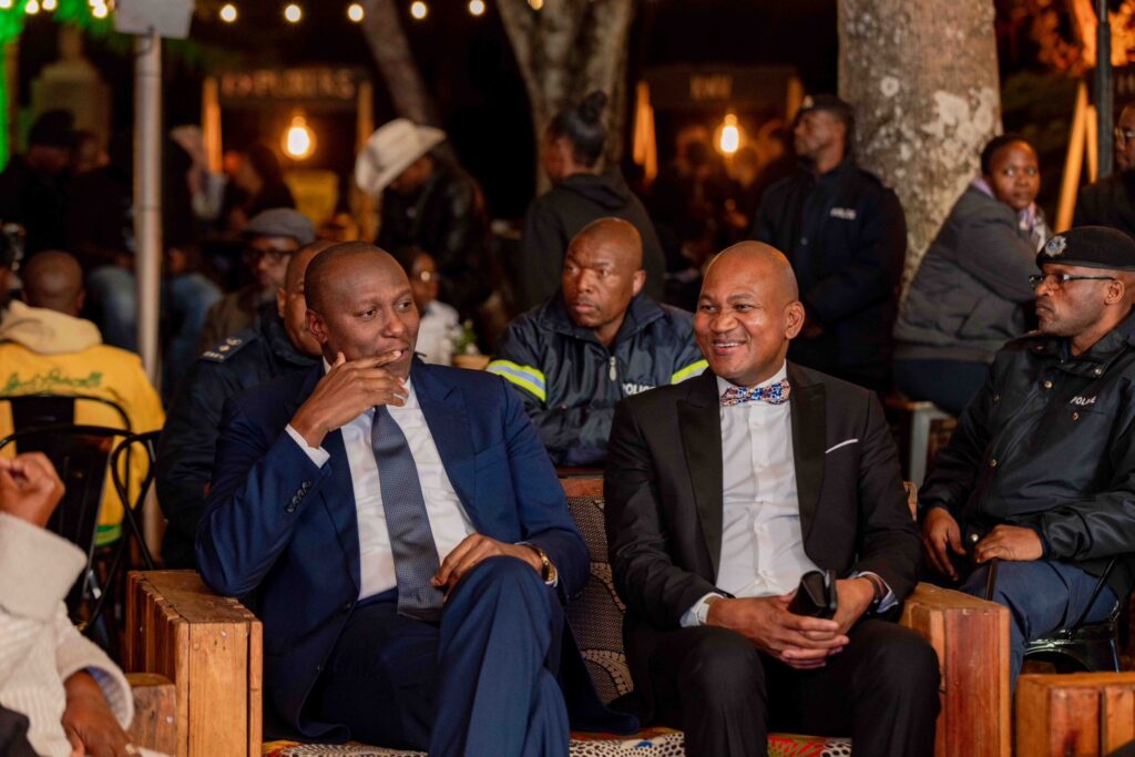 Standard Bank Eswatini Chief Executive Mvuselelo Fakudze seated with Prime Minister Russell Mmiso Dlamini during the 2025 Luju Festival launch in Malkerns.