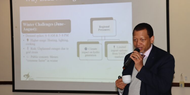 EEC Managing Director Ernest Mkhonta speaks to commercial and institutional clients during the Manzini Customer Breakfast Meeting.