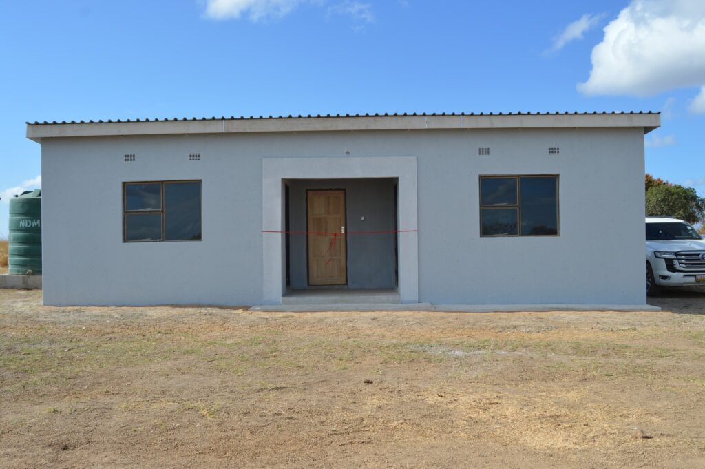 The newly constructed two-roomed house with a bathroom, built for Gogo Fakubi Mkhabela by the Umbutfo Eswatini Defence Force with support from the DPM’s Office and NDMA.