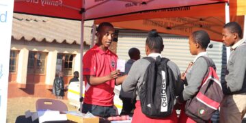 A facilitator from the Family Life Association of Eswatini (FLAS) speaks to students during the “I Choose Safety” campaign in Mbabane, encouraging open dialogue on HIV, SRHR, and mental health.