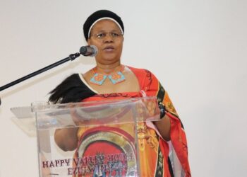 Her Royal Highness Inkhosikati Make LaMatsebula delivers the keynote address during the launch of Eswatini’s Cervical Cancer Elimination Plan 2025–2030
