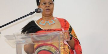 Her Royal Highness Inkhosikati Make LaMatsebula delivers the keynote address during the launch of Eswatini’s Cervical Cancer Elimination Plan 2025–2030